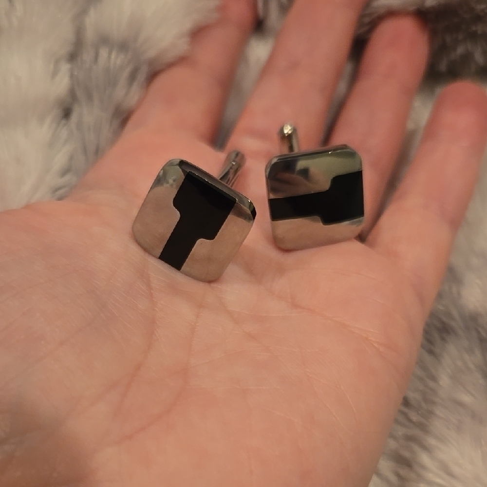 Stainless Steel Silver and Black Cufflinks Brand New In Box